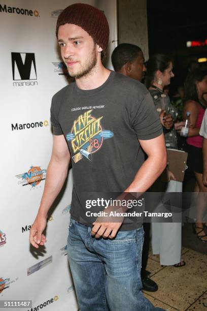 Singer Justin Timberlake attends the 6th annual N'SYNC's Challenge for the Children Celebrity scavenger hunt finale on July 23, 2004 at club Mansion,...