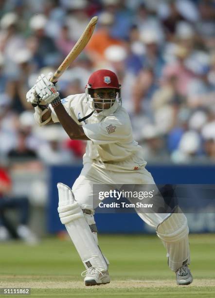 Shivnarine Chanderpaul of the West Indies hits out on his way to a century during day three of the England v West Indies 1st Npower Test match at...