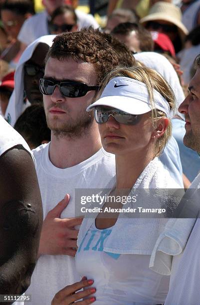 Justin Timberlake and Cameron Diaz at the N'SYNC 6th annual Challenge for the Children skills competition in South Beach, Miami, FL on July 24, 2004.