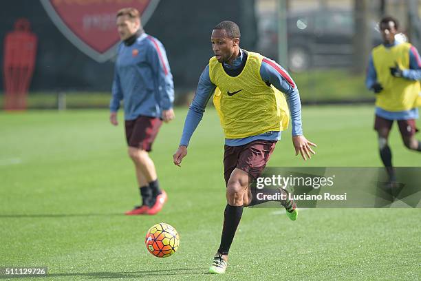 Roma player Seydou Keita during an AS Roma training session on February 18, 2016 in Rome, Italy.