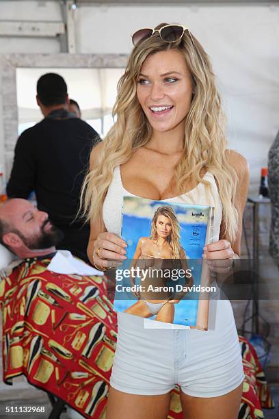 Model Samantha Hoopes attends the Schick Hydro Barbershop at the Sports Illustrated Swimsuit Issue launch celebration on February 17, 2016 in Miami,...