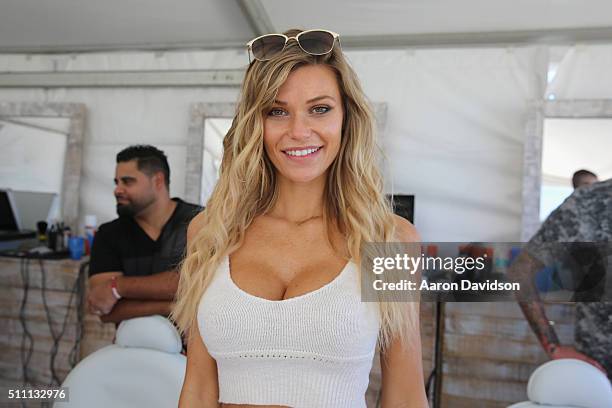 Model Samantha Hoopes attends the Schick Hydro Barbershop at the Sports Illustrated Swimsuit Issue launch celebration on February 17, 2016 in Miami,...