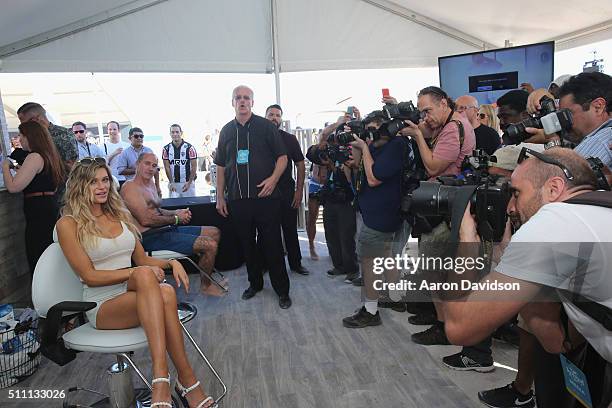 Model Samantha Hoopes attends the Schick Hydro Barbershop at the Sports Illustrated Swimsuit Issue launch celebration on February 17, 2016 in Miami,...