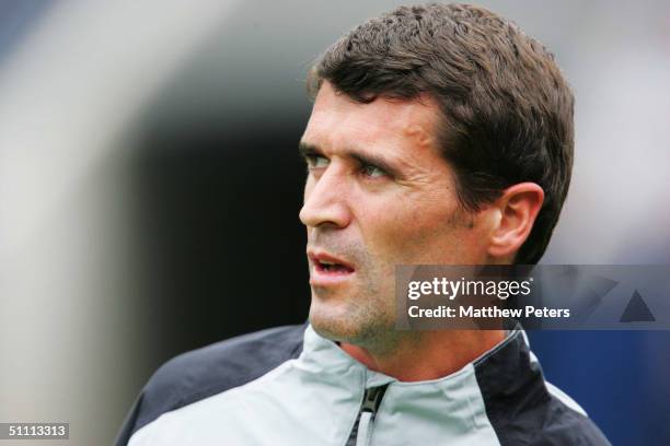 Roy Keane of Manchester United in action during a training session at the start of their 2004 USA Tour, which will take in pre-season friendly...