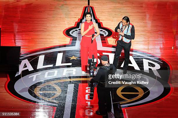 Singer Nelly Furtado performs the Canadian national anthem during the NBA All-Star Game 2016 at the Air Canada Centre on February 14, 2016 in...