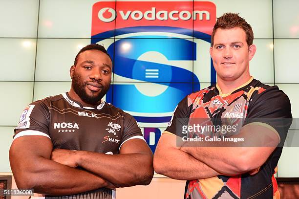 Tendai Mtawarira of the Sharks and Steven Sykes of the Kings during the Vodacom Super Rugby Launch at SuperSport Studios, Randburg on February 18,...
