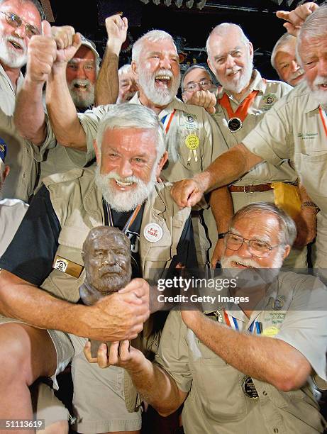 In this handout photo from the Florida Keys News Bureau, John Stubbings of North Carolina receives congratulations from Fred Johnson, , and other...