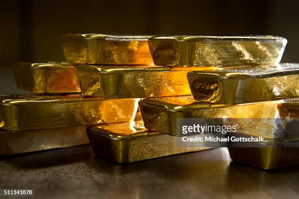 Muenchen, Germany Gold bars in the safe of Pro Aurum Gold trading house on February 16, 2016 in Muenchen, Germany.