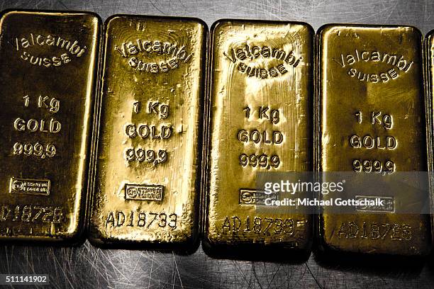 Muenchen, Germany 1 Kilogramm Gold bars in the safe of Pro Aurum Gold trading house on February 16, 2016 in Muenchen, Germany.