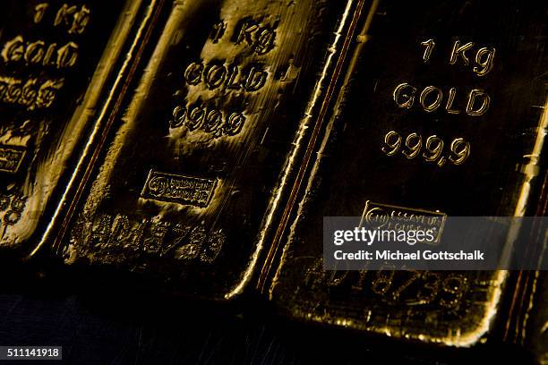 Muenchen, Germany 1 Kilogramm Gold bars in the safe of Pro Aurum Gold trading house on February 16, 2016 in Muenchen, Germany.