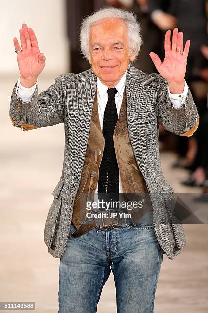 Designer Ralph Lauren greets the audience at the finale of the Ralph  News Photo - Getty Images