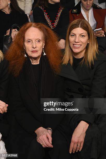 Former Vogue Creative Director Grace Coddington and Vogue's Fashion Market/Accessories Director, Virginia Smith attend the Ralph Lauren Fall 2016...