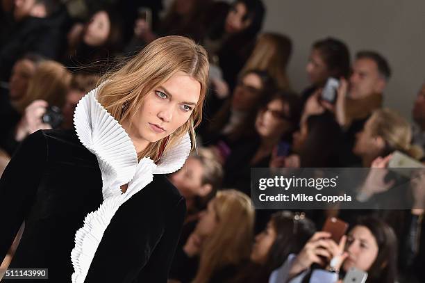 Model, Karlie Kloss, walks the runway wearing Ralph Lauren Fall 2016 during New York Fashion Week: The Shows at Skylight Clarkson Sq on February 18,...