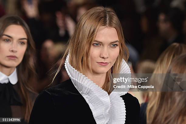 Model, Karlie Kloss, walks the runway wearing Ralph Lauren Fall 2016 during New York Fashion Week: The Shows at Skylight Clarkson Sq on February 18,...