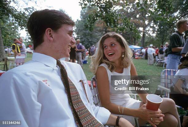 Portrait of Ole Miss student Cooper Manning with friend Heather at The Grove on Ole Miss campus. Oxford, MS 9/18/1993 CREDIT: Bill Frakes