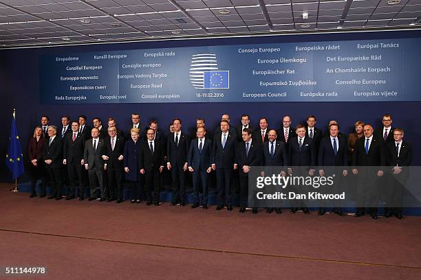 Back Row L-R Luxembourg Prime minister Xavier Bettel, Latvian Prime Minister Maris Kucinskis, Italian Prime minister Matteo Renzi, Greek Prime...