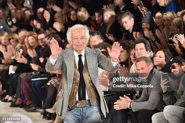 Designer Ralph Lauren walks the runway during the Ralph Lauren Fall 2016 fashion show during New York Fashion Week: The Shows at Skylight Clarkson Sq...