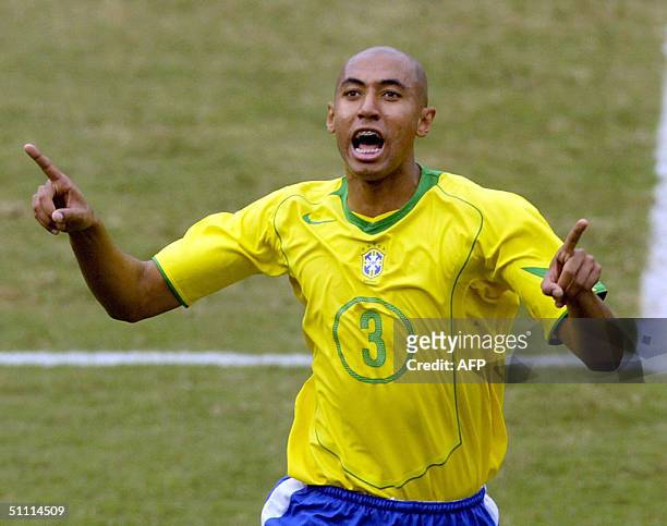 Brazilian soccer player Luisao celebrates his goal against Argentina 25 July 2004 during their Copa America 2004 final at the Nacional stadium in...