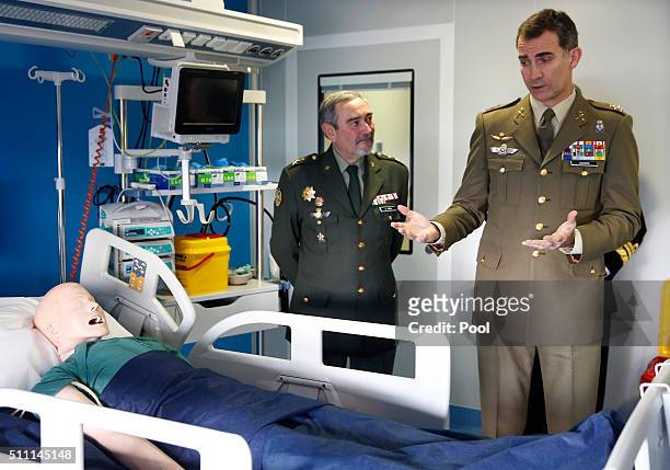 King Felipe VI of Spain during a visit to "Gomez Ulla", the Central Hospital of Defense which has recently opened a high-level unit to treat highly...