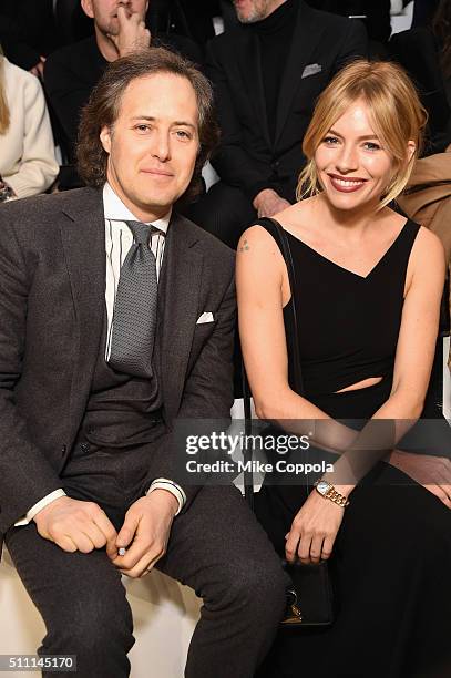 David Lauren and Actress Sienna Miller attend the Ralph Lauren Fall 2016 fashion show during New York Fashion Week: The Shows at Skylight Clarkson Sq...