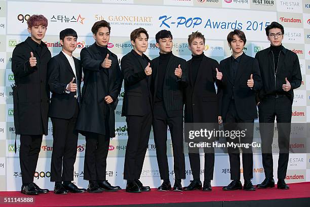 Boy band EXO attends the 5th Gaon Chart K-Pop Awards on February 17, 2016 in Seoul, South Korea.