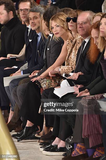 David Lauren, Sienna Miller, wearing Ralph Lauren Pre-fall 2016, and Anna Wintour attend the Ralph Lauren Fall 2016 fashion show during New York...