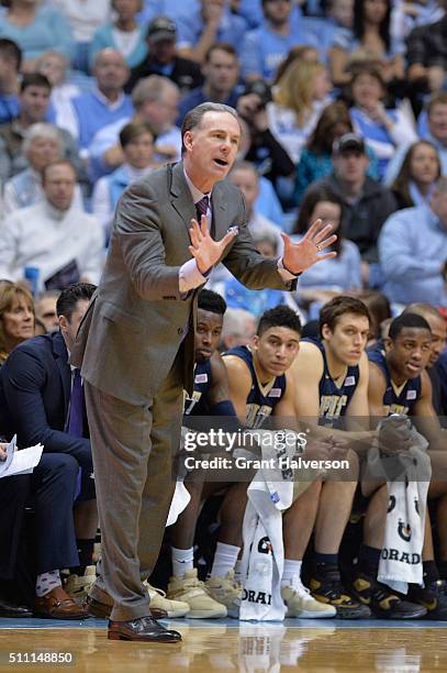 Head coach Jamie Dixon of the Pittsburgh Panthers directs his team during their game against the North Carolina Tar Heels at the Dean Smith Center on...