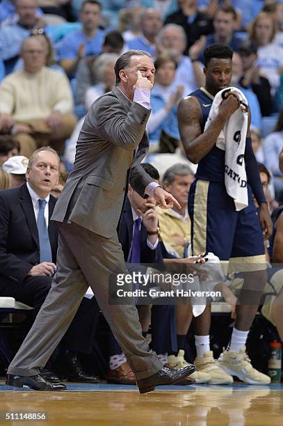 Head coach Jamie Dixon of the Pittsburgh Panthers directs his team during their game against the North Carolina Tar Heels at the Dean Smith Center on...