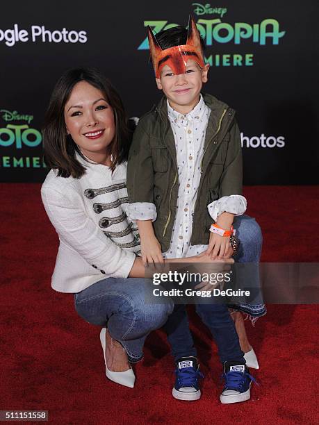 Actress Lindsay Price and Hudson Stone arrive at the premiere of Walt Disney Animation Studios' "Zootopia" at the El Capitan Theatre on February 17,...