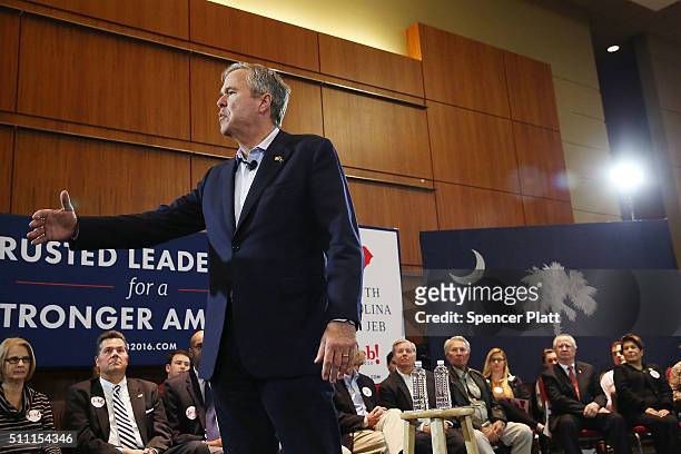 Republican presidential candidate Jeb Bush speaks to an audience of voters on February 18, 2016 in Columbia, South Carolina. Bush, who is running as...