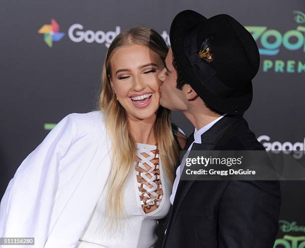Actors Veronica Dunne and Max Ehrich arrive at the premiere of Walt Disney Animation Studios' "Zootopia" at the El Capitan Theatre on February 17,...