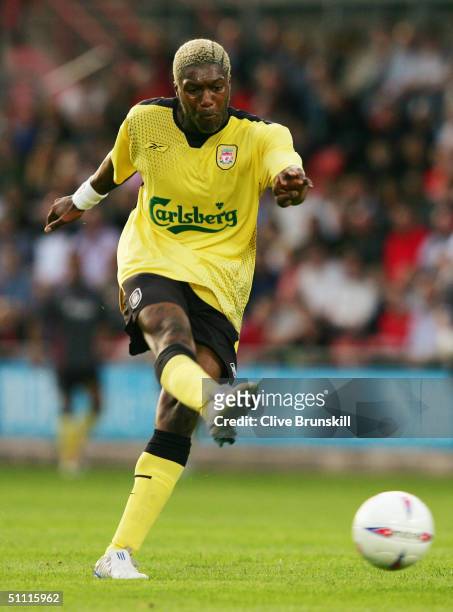 Djibril Cisse of Liverpool in action during the pre-season friendly match between Wrexham and Liverpool at The Race Course on July 21, 2004 in...