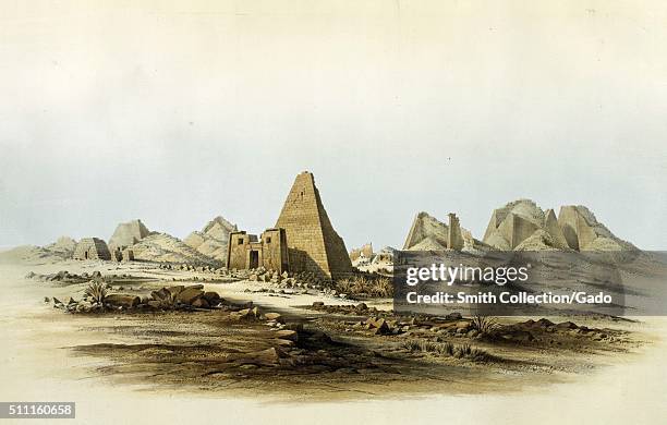 Pyramids of Meroe, Egypt, 1852. From the New York Public Library. .