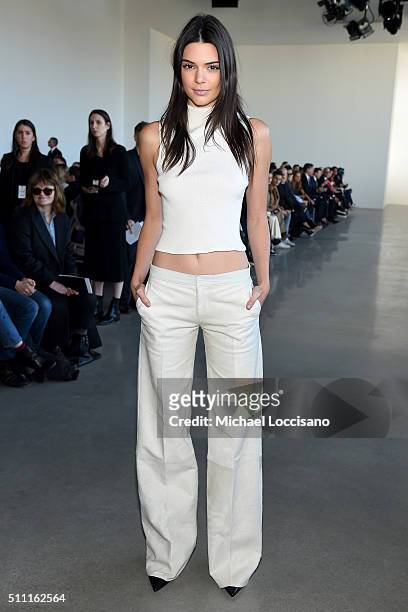 Model, Kendall Jenner, attends the Calvin Klein Collection Fall 2016 fashion show during New York Fashion Week at Spring Studios on February 18, 2016...