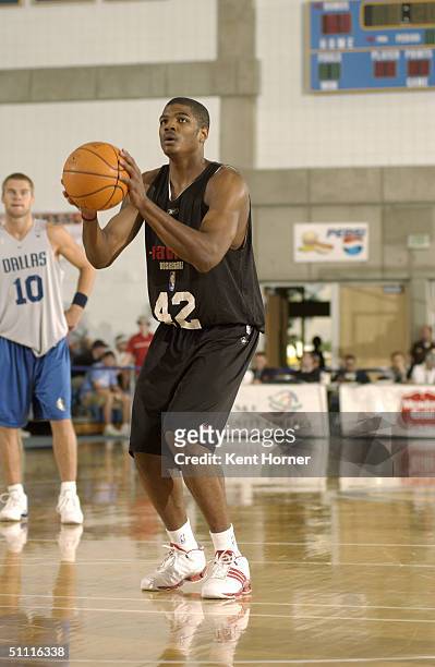 Josh Smith of the Atlanta Hawks shoots a free throw during the game against the Dallas Mavericks on July 20, 2004 during the Reebok Rocky Mountain...