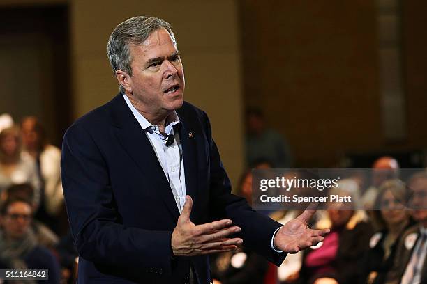 Republican presidential candidate Jeb Bush speaks to an audience of voters on February 18, 2016 in Columbia, South Carolina. Bush, who is running as...