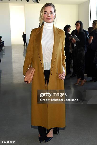 Actress Margot Robbie attends the Calvin Klein Collection Fall 2016 fashion show during New York Fashion Week at Spring Studios on February 18, 2016...