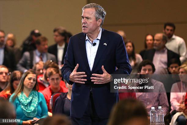 Republican presidential candidate Jeb Bush speaks to an audience of voters on February 18, 2016 in Columbia, South Carolina. Bush, who is running as...