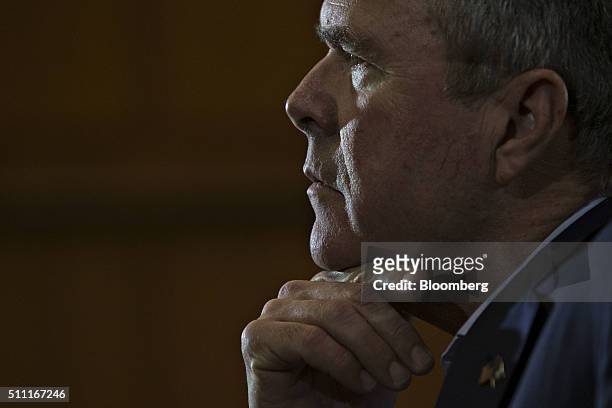 Jeb Bush, former Governor of Florida and 2016 Republican presidential candidate, listens to a question during a town hall event at the Columbia...