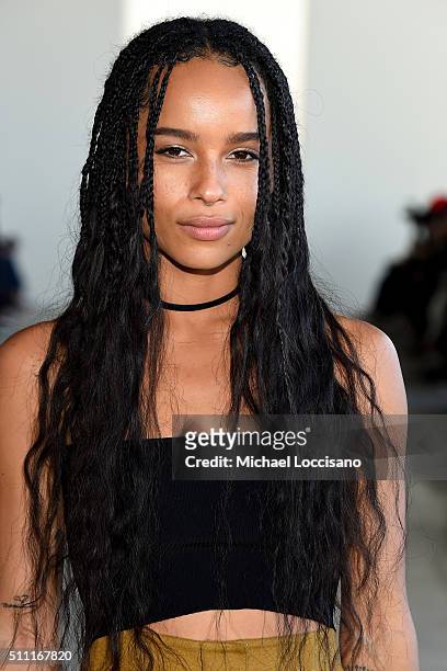 Singer and actress Zoe Kravitz poses at the Calvin Klein Collection Fall 2016 fashion show during New York Fashion Week at Spring Studios on February...
