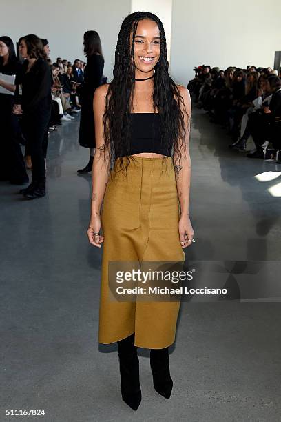 Singer and actress Zoe Kravitz poses at the Calvin Klein Collection Fall 2016 fashion show during New York Fashion Week at Spring Studios on February...