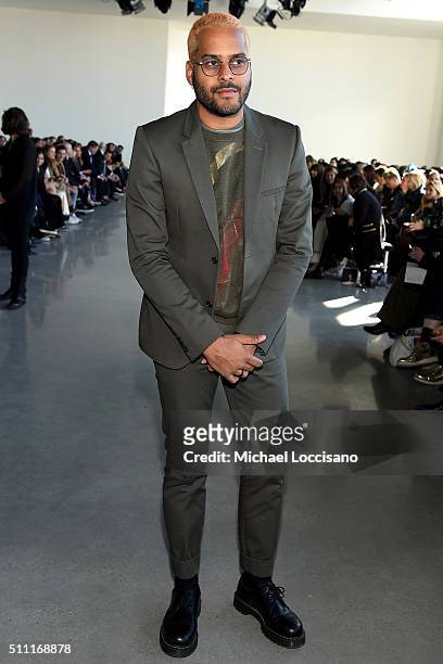 Singer Twin Shadow poses at the Calvin Klein Collection Fall 2016 fashion show during New York Fashion Week at Spring Studios on February 18, 2016 in...