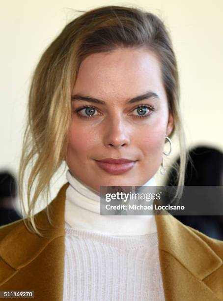 Actress Margot Robbie attends the Calvin Klein Collection Fall 2016 fashion show during New York Fashion Week at Spring Studios on February 18, 2016...