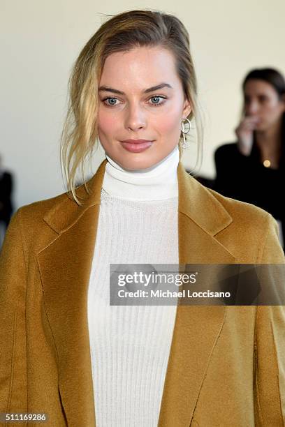 Actress Margot Robbie attends the Calvin Klein Collection Fall 2016 fashion show during New York Fashion Week at Spring Studios on February 18, 2016...