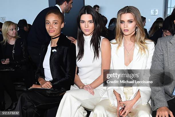 Models Adwoa Aboah, Kendall Jenner and Abbey Lee Kershaw attend the Calvin Klein Collection Fall 2016 fashion show during New York Fashion Week at...