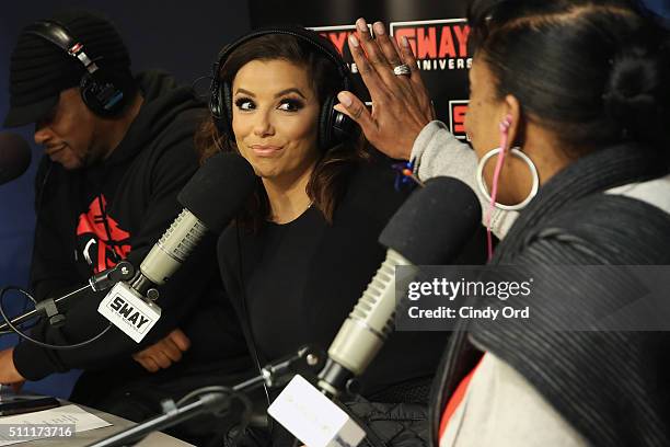 Actress Eva Longoria visits 'Sway in the Morning' with Sway Calloway on Eminem's Shade 45 at the SiriusXM Studios on February 18, 2016 in New York...