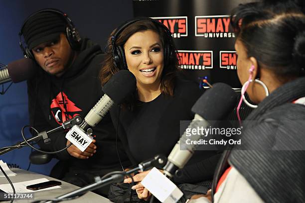 Actress Eva Longoria visits 'Sway in the Morning' with Sway Calloway and Heather B on Eminem's Shade 45 at the SiriusXM Studios on February 18, 2016...