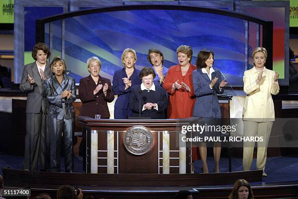 United States: US Senator Barbara Mikulski applauds along with the other women Democratic senators of Congress at the Democratic National Convention...