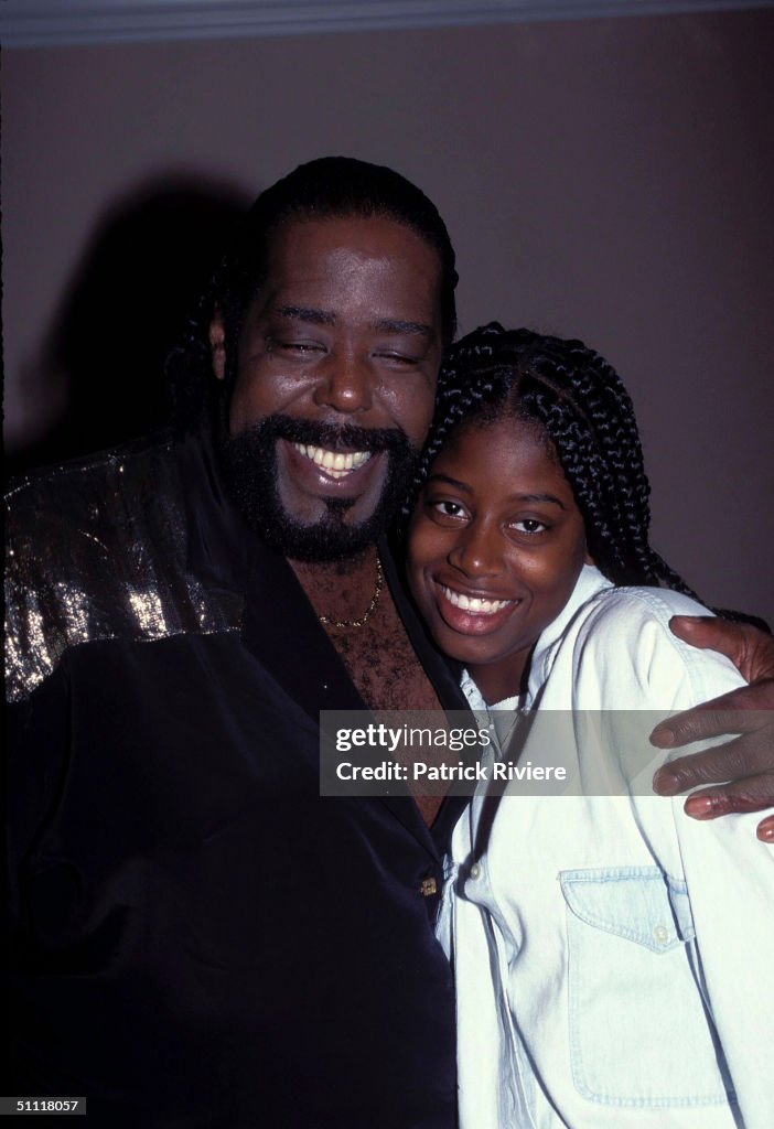 Singer Barry White with his daughter at a press conference in Sydney
