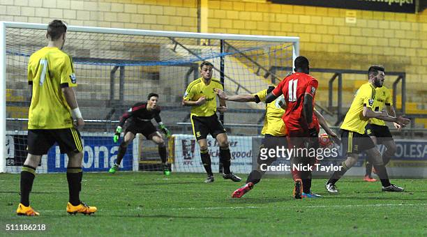Sheyi Ojo of Liverpool scores his first goal of the game during the Liverpool v Middlesbrough Barclays U21 Premier League game at the Lookers...